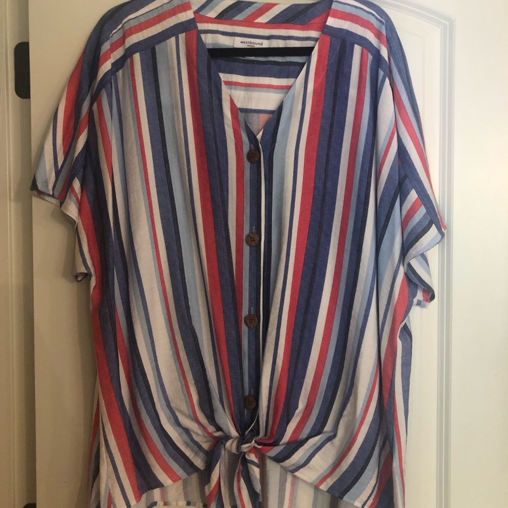 Westbound, Red White and Blue Button Down top, 2X